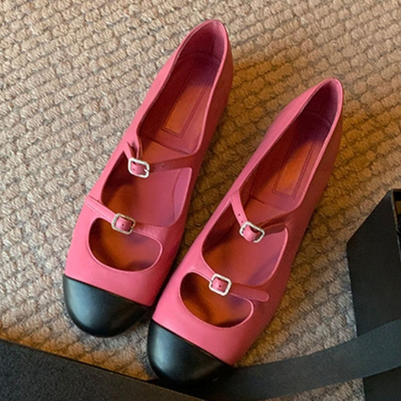 Women Shoes Branded - エレガントなメリージェーンシューズ レディース ベルトバックル ミックスカラー 浅履き ファッション
