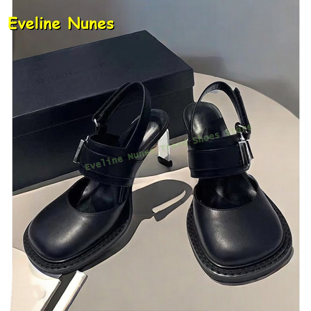 Square Toe Mule - 女性用 ブラック スクエアトゥ バックル スリングバック ミュール