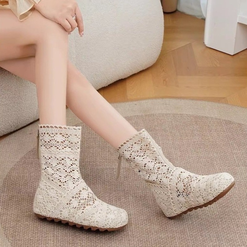 Women'S Shoes Size 40 In Us - 2026年新作シューズ、レース付き中空クロシェブーツXL、中空ファッションレディースブーツ、牛革底クロシェサマー通気性ブーツ