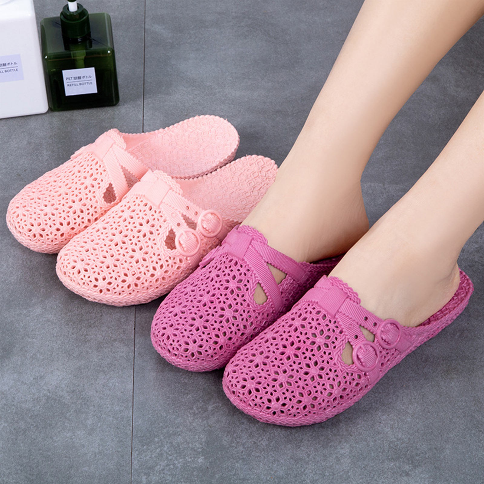 Women'S Shoes Large - ラップトゥ通気性スリッパ夏の屋外穴あき靴ホームファッションカジュアル中空バックルスリッパ女性のための