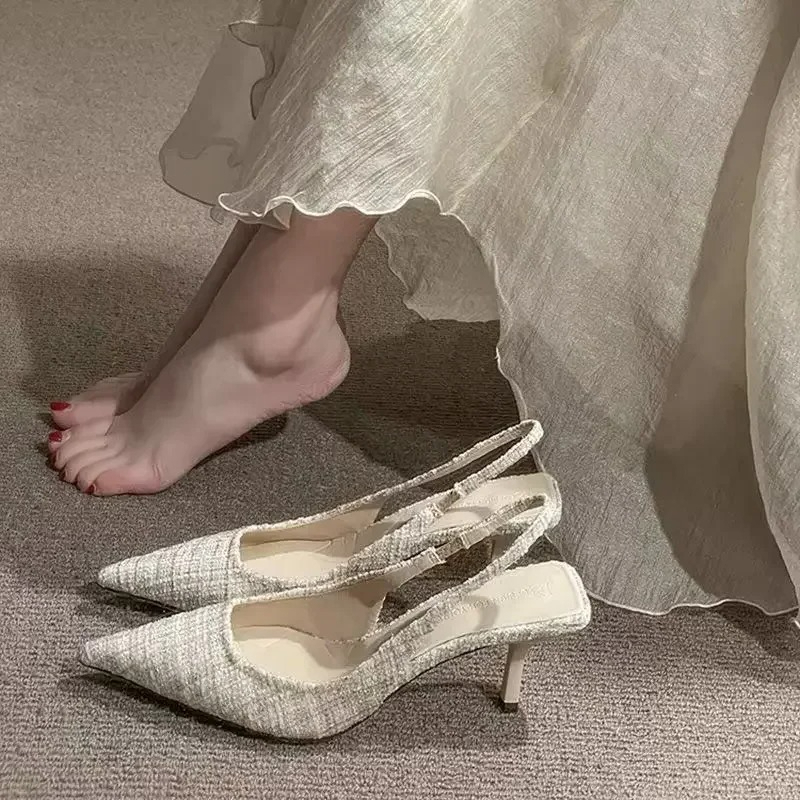 Women Shoes Branded - ファッションブランドが女性向けにデザインしたニットプラットフォームヒール、ポインテッドトゥのパーティーシューズ、快適な大きいサイズの夏用スティレットサンダル
