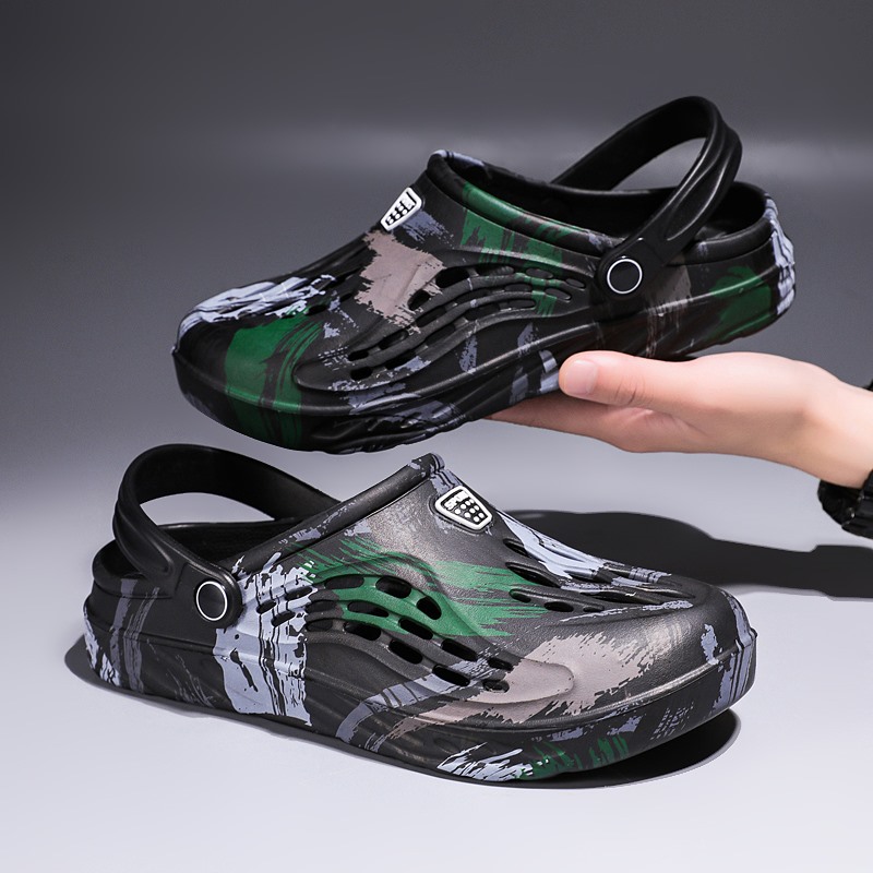 Women'S Shoes Crocs - メンズ夏用迷彩柄グラフィティサンダル ガーデンクロッグシューズ メンズアウトドアビーチ滑り止めスリッパ 室内ホームシューズ 大きいサイズ 45-49