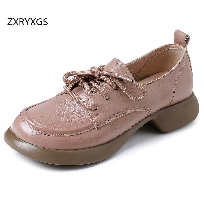 Women'S Shoes Large - ZXRYXGS イギリス風トレンド ラウンドトゥ レースアップ トップカウハイドレザーシューズ レディース