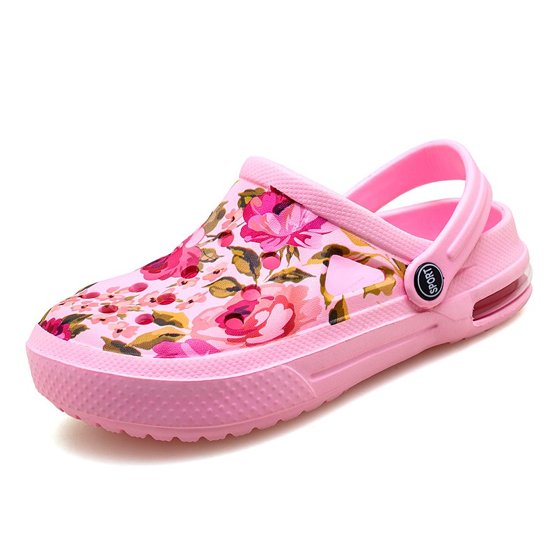 Women'S Shoes Crocs - 夏の女性の花落書き下駄サンダルかわいい靴男性サンダルカップルのエアクッションフラットサンダルスリッパガーデンシューズ