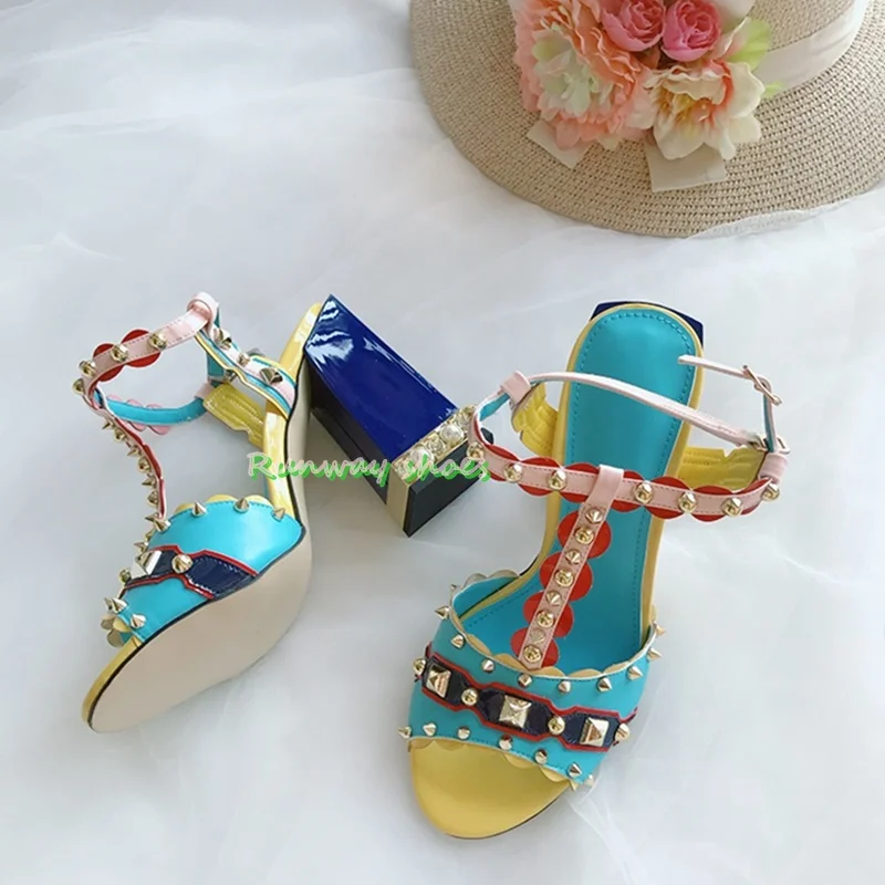 Women'S Shoes Clogs - ラインストーンパールヒールTストラップレディースサンダルラウンドヘッドオープントゥカラーブロッキング高級ハンドメイドシューズ