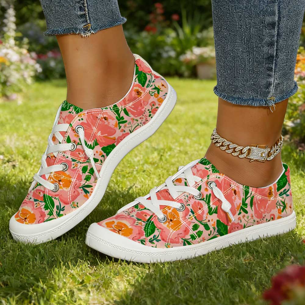 Women'S Shoes Trendy - 森林風油絵花柄プリントキャンバスシューズ、トレンディでおしゃれな学生向けカジュアルフラットシューズ