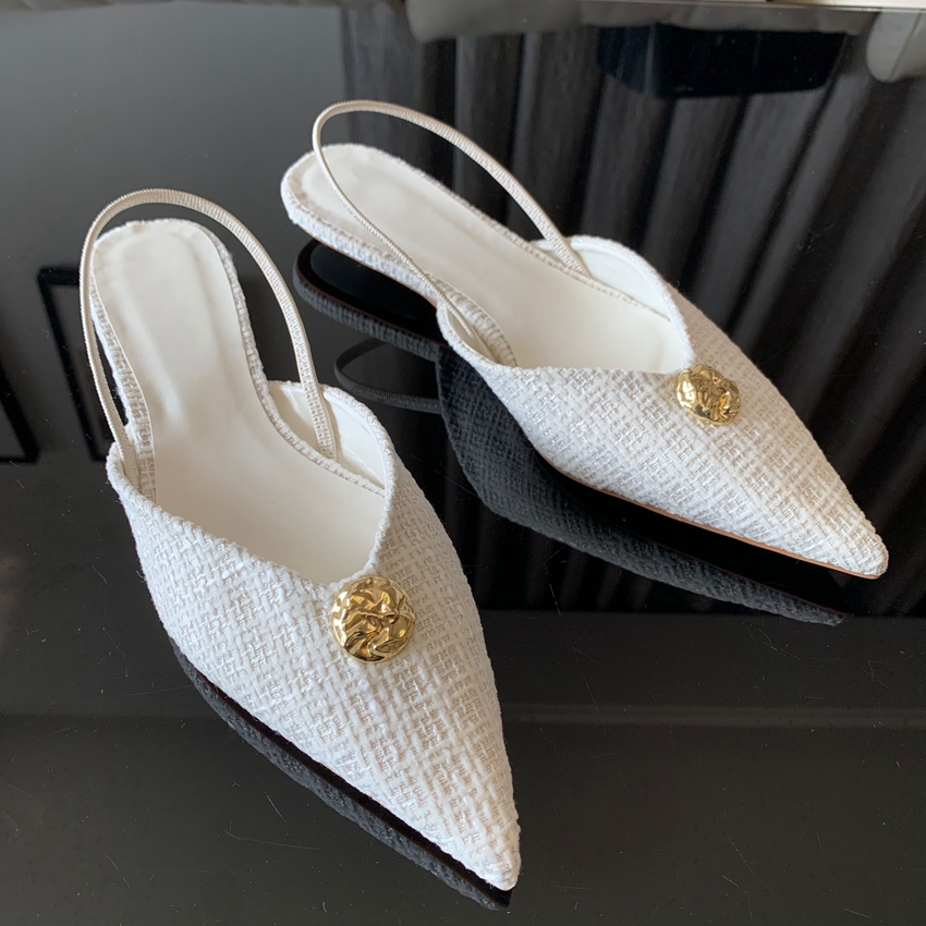 Women Shoes Branded - 2025年新作ブランドレディースサンダル、ファッショナブルなポインテッドトゥ、浅履き、エレガントなスリングバックシューズ、薄型ローヒールパンプス