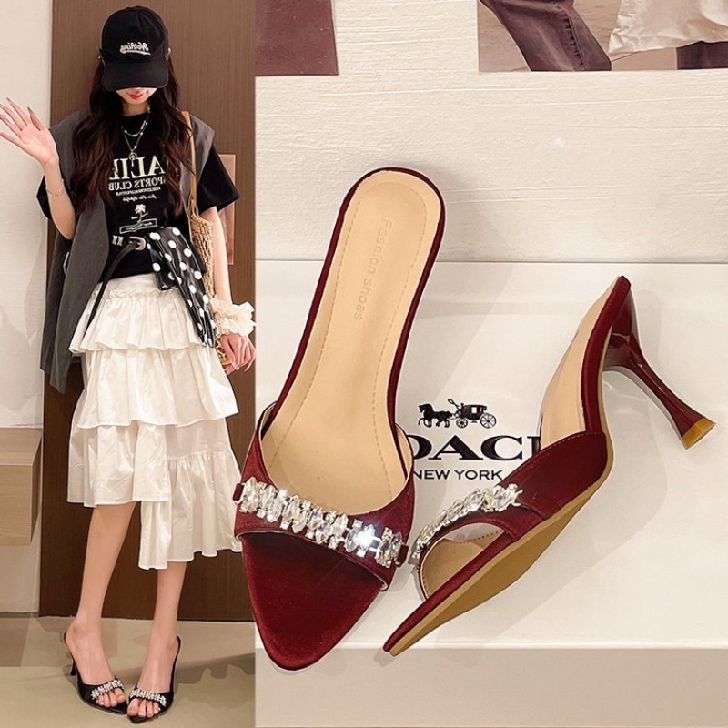 Women'S Shoes Size 40 In Us - デザイナー女性用輝くクリスタルハイサンダル、ファッショナブルなポインテッドトゥ、細ヒールスリッパ、エレガントな女性用宴会ウェディングシューズ、ストリップシューズ