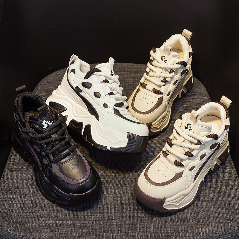 Women'S Shoes Trendy - 2026年新作 レディース レザーインナー身長アップシューズ、カジュアルファッションスニーカー、トレンド厚底ダッドシューズ