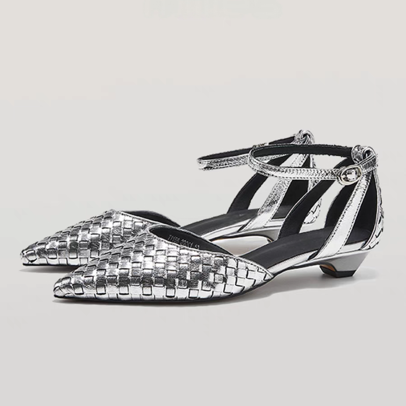Women Shoes Branded - ポインテッドトゥローヒールレディースエレガントサンダルシューズ女性2025夏デザイナー新作セクシー織りシューズドレスブランドサンダル