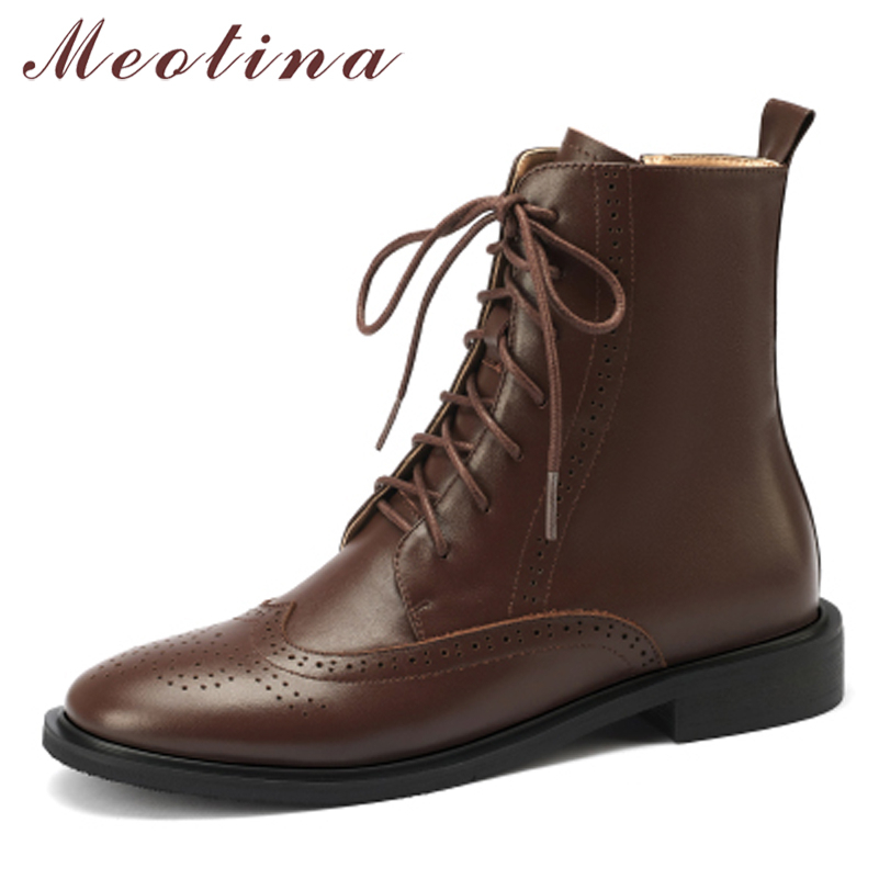 Meotina女性の靴本革のオートバイのブーツアンクルブーツ - Women'S Shoes Size 40 In Us のレビューと価格