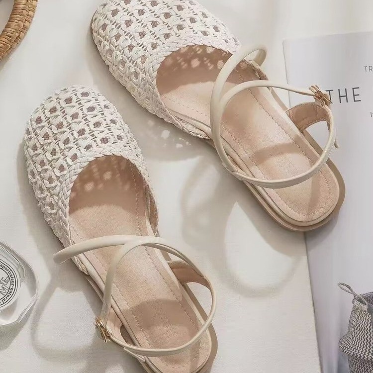 女性用フレンチスタイルクローズドトゥサンダル、夏用中空シング - Square Toe Mule のレビューと価格
