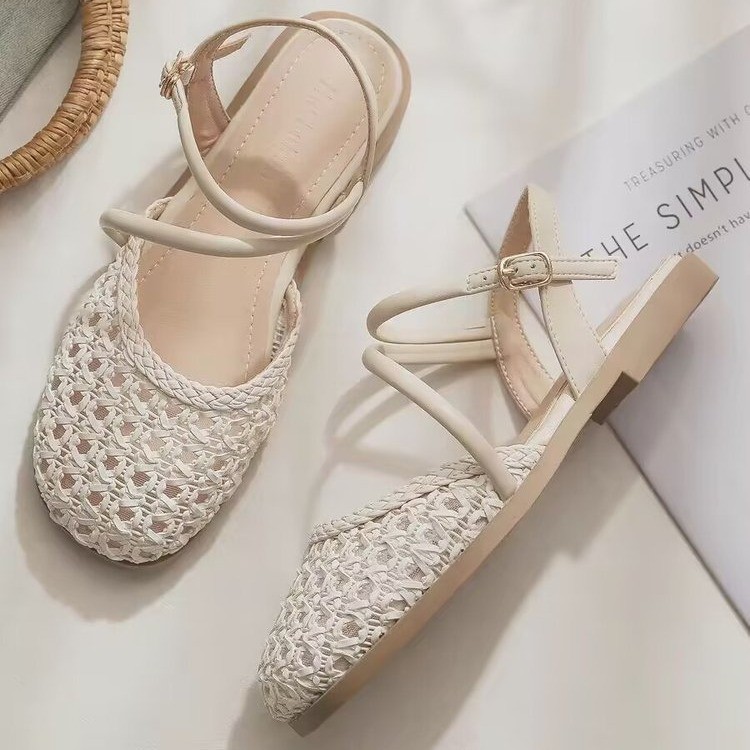 女性用フレンチスタイルクローズドトゥサンダル、夏用中空シング - Square Toe Mule のレビューと価格