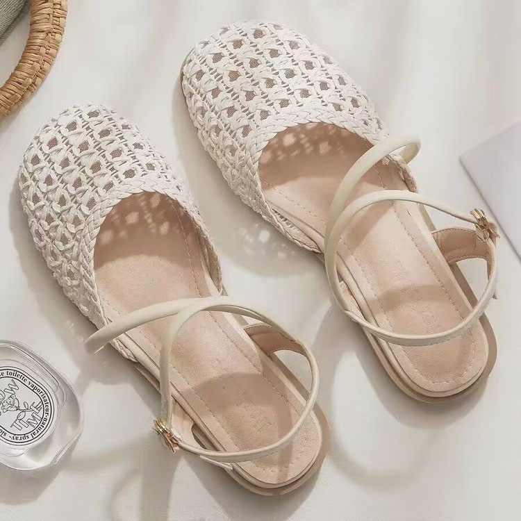 女性用フレンチスタイルクローズドトゥサンダル、夏用中空シング - Square Toe Mule のレビューと価格