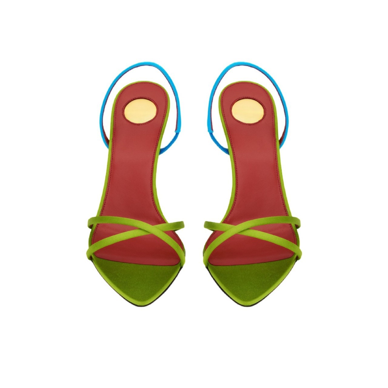 レディース カラーブロック サテン クリスクロスストラップ  - Square Toe Mule のレビューと価格
