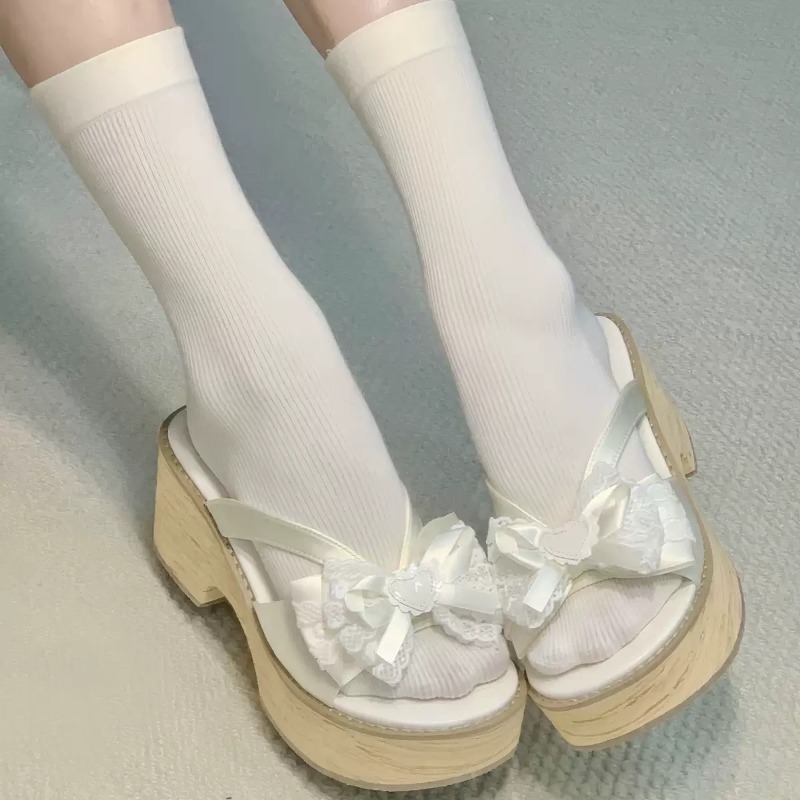スイートボウ木目調厚底プラットフォームスリッパ女性用夏和風快 - Square Toe Mule のレビューと価格