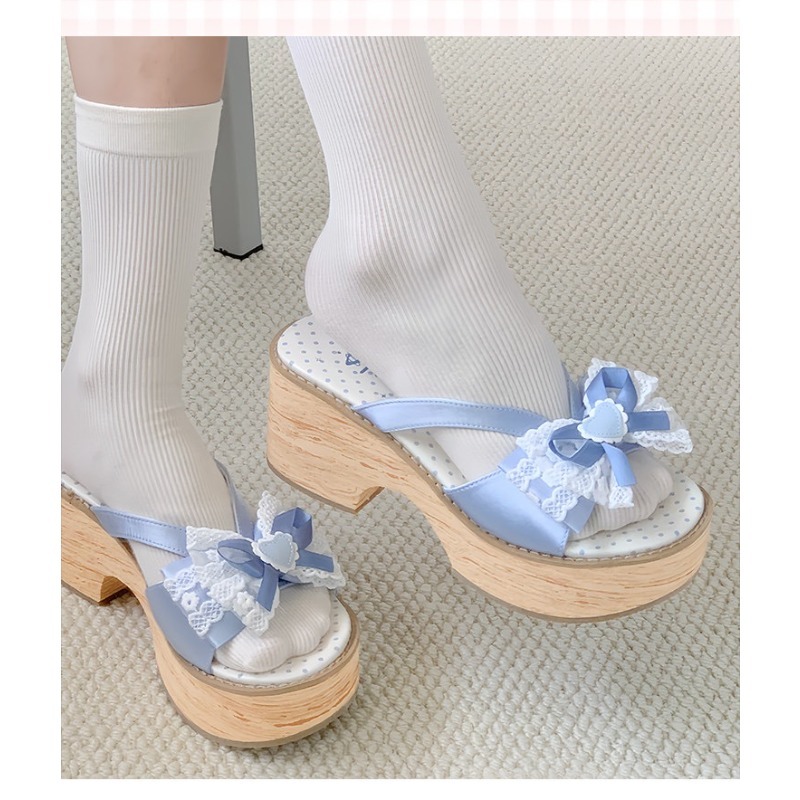 スイートボウ木目調厚底プラットフォームスリッパ女性用夏和風快 - Square Toe Mule のレビューと価格