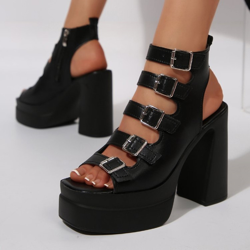 女性の夏の新しいプラットフォームファッションカットアウトメタ - Square Toe Mule のレビューと価格
